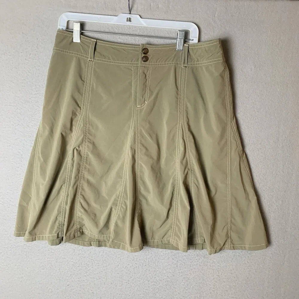 Athleta Whatever Skort Women 12 Beige White Trim A-Line Pickleball Tennis Golf